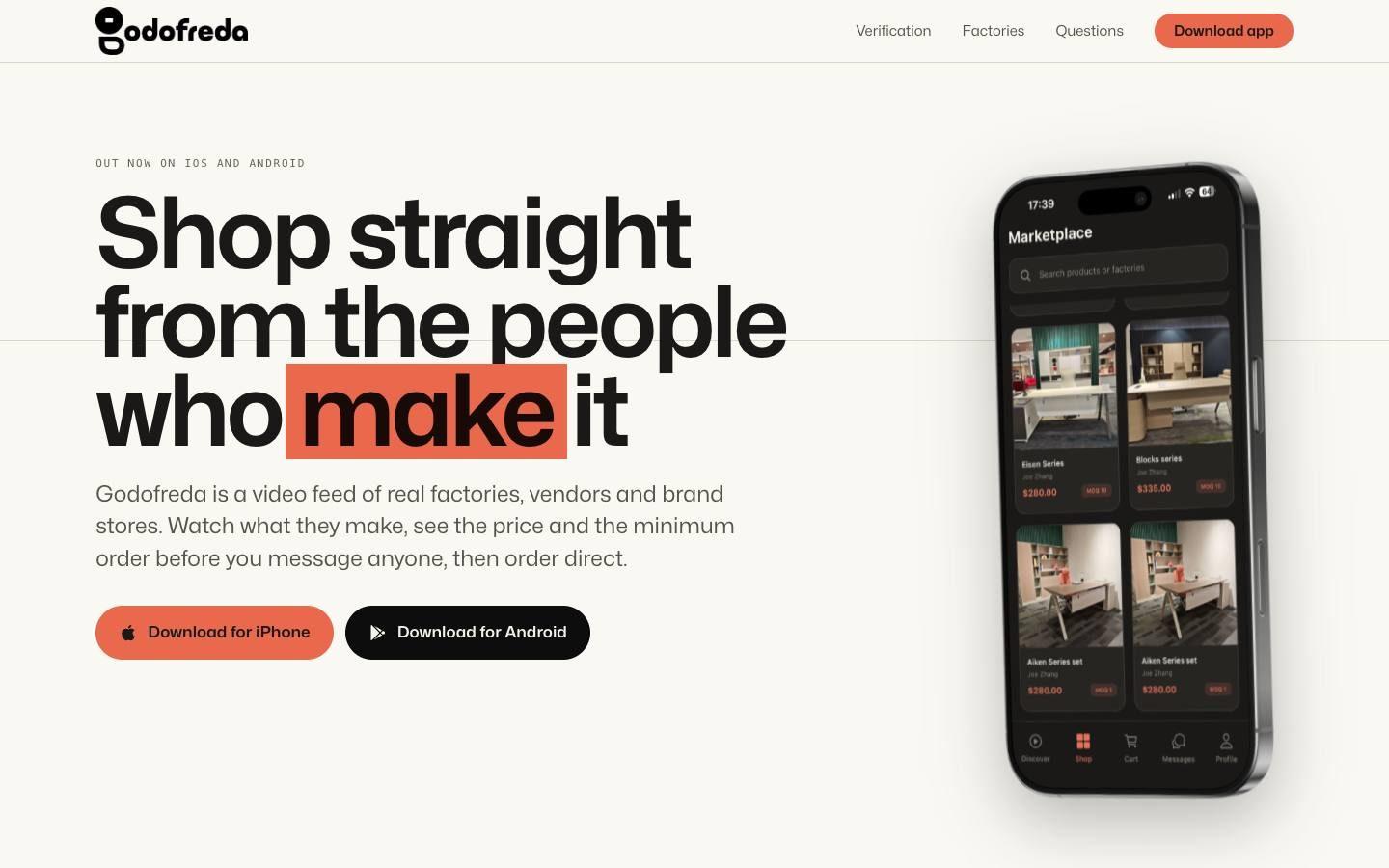 Godofreda homepage, Shop straight from the people who make it, beside the mobile app