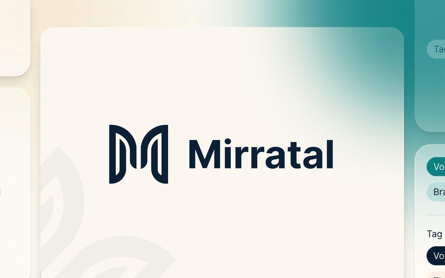 Mirratal logo on a brand cover with interview tag chips