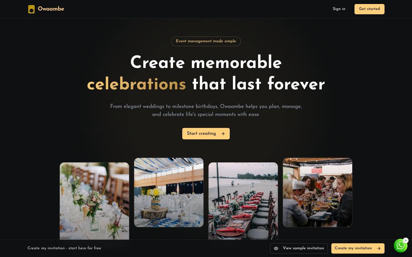 Owaambe homepage, Create memorable celebrations that last forever, above event photos